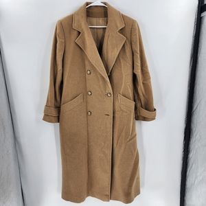 Vintage 100% camel hair coat trench long medium large union made fleurette 60s